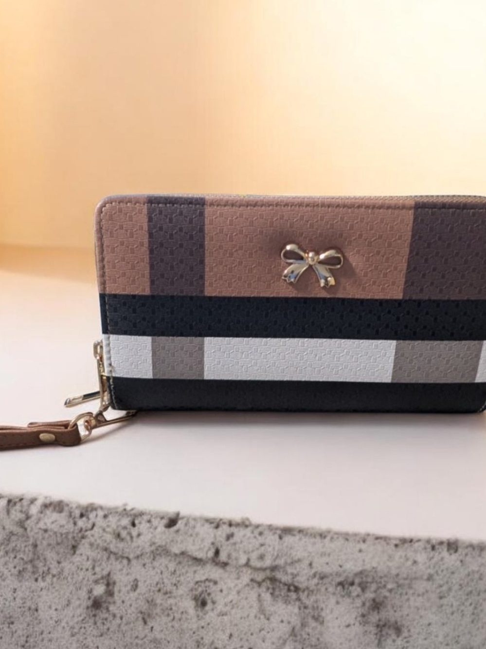 Striped Bee Accent Wallet - Beige and Black - Picture 3 of 8